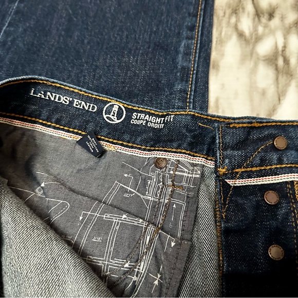 Lands End Square Rigger Men Sz 36 Button Fly Straight Med Wash Denim Blue Jeans - Picture 11 of 11